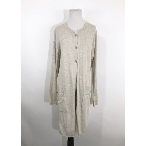 J JILL L CARDIGAN SWEATER DRESS Beige LONG WOOL BLEND $99 - Picture 1 of 8